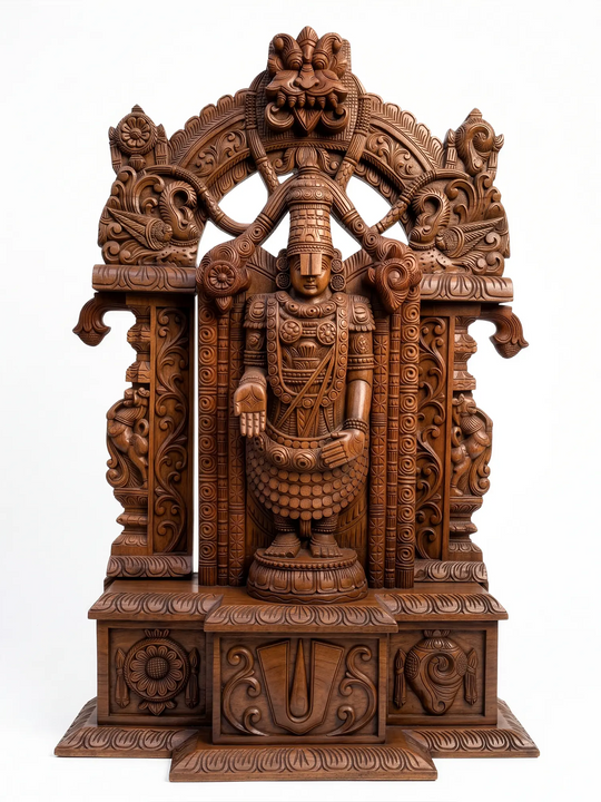 South Indian Wooden Balaji Statue | Sacred Tirupati Perumal Carving