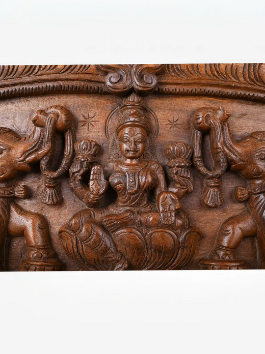 Wooden Gajalakshmi entrance panel for Vastu decor