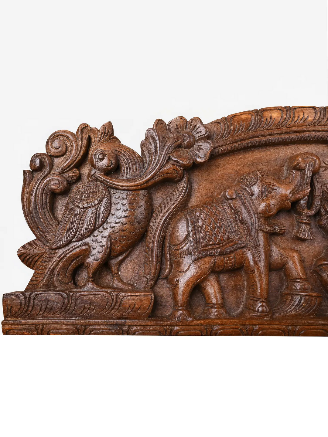 Traditional Indian wood carving Gajalakshmi panel