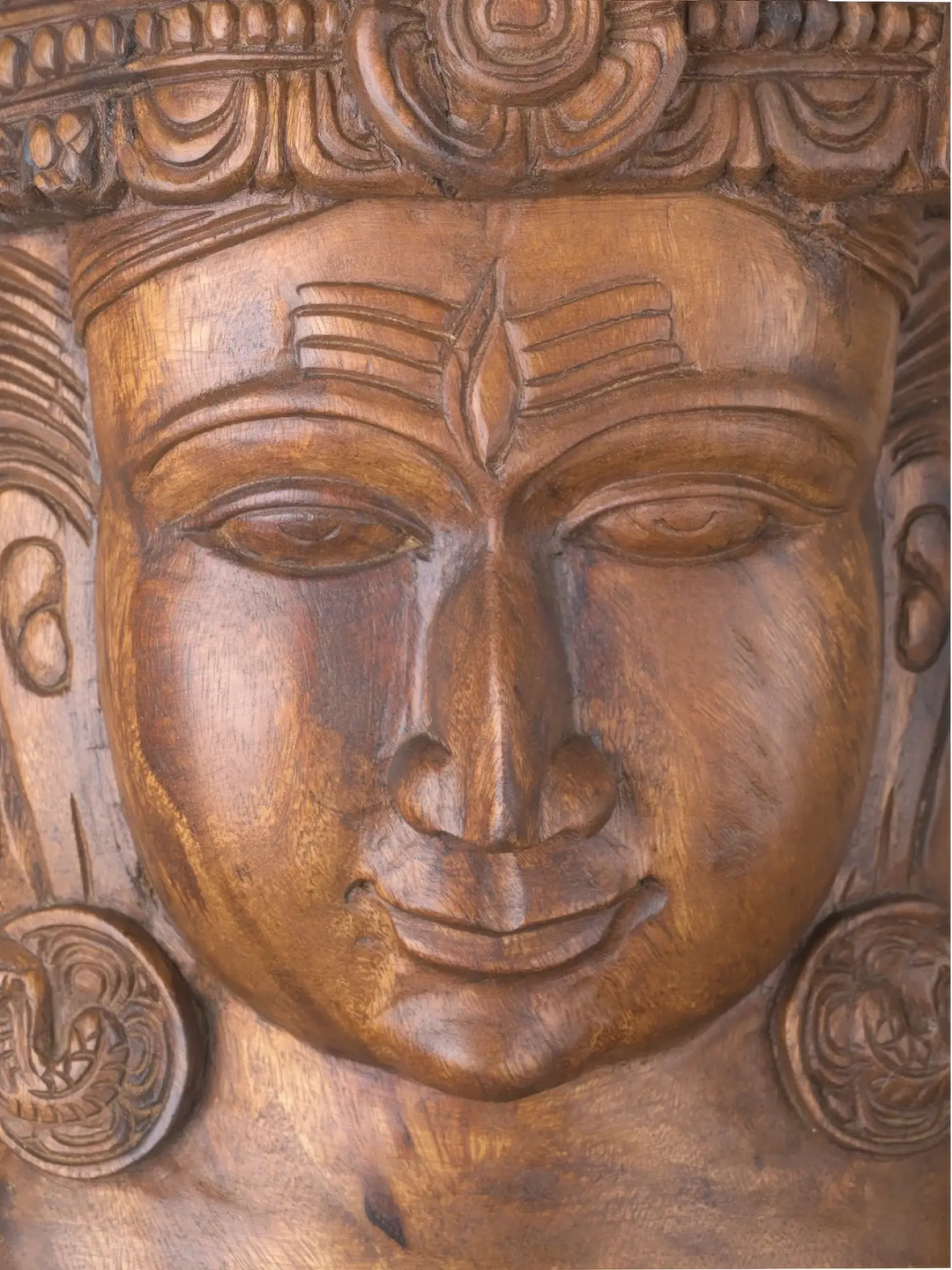 Wooden Shiva Face Wall Art -Handcrafted Mahadev Mask for Home Decor 22"