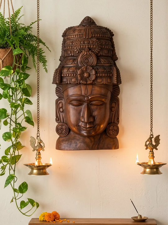 Lord Vishnu Wooden Face Sculpture for Wall Decor