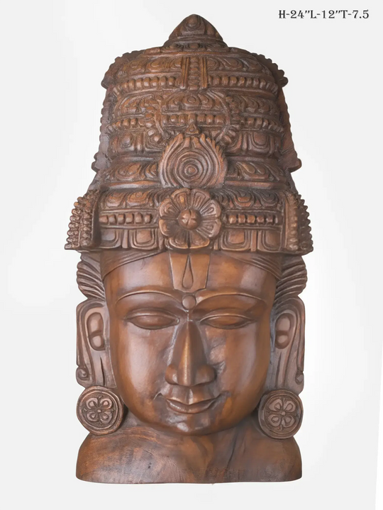 Handcrafted Wooden Vishnu Face Mask Wall Art