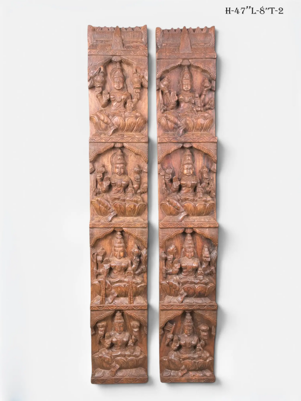 Traditional Indian Wooden Lakshmi Temple Panel