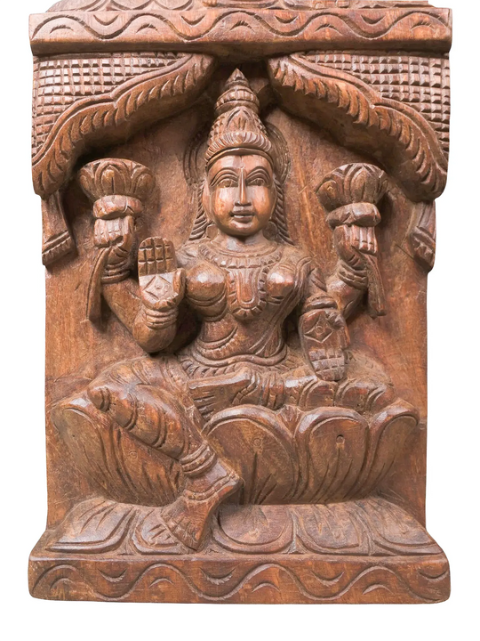 Vertical Lakshmi Wooden Carving Panel for Entrance - Pooja Room 47''
