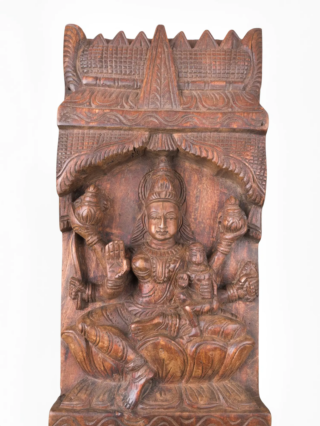 Wooden Goddess Lakshmi Decorative Vertical Wall Panel