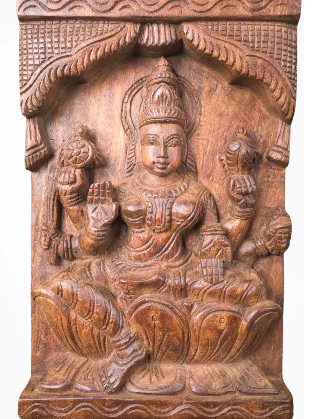 South Indian Temple Style Wooden Lakshmi Carving