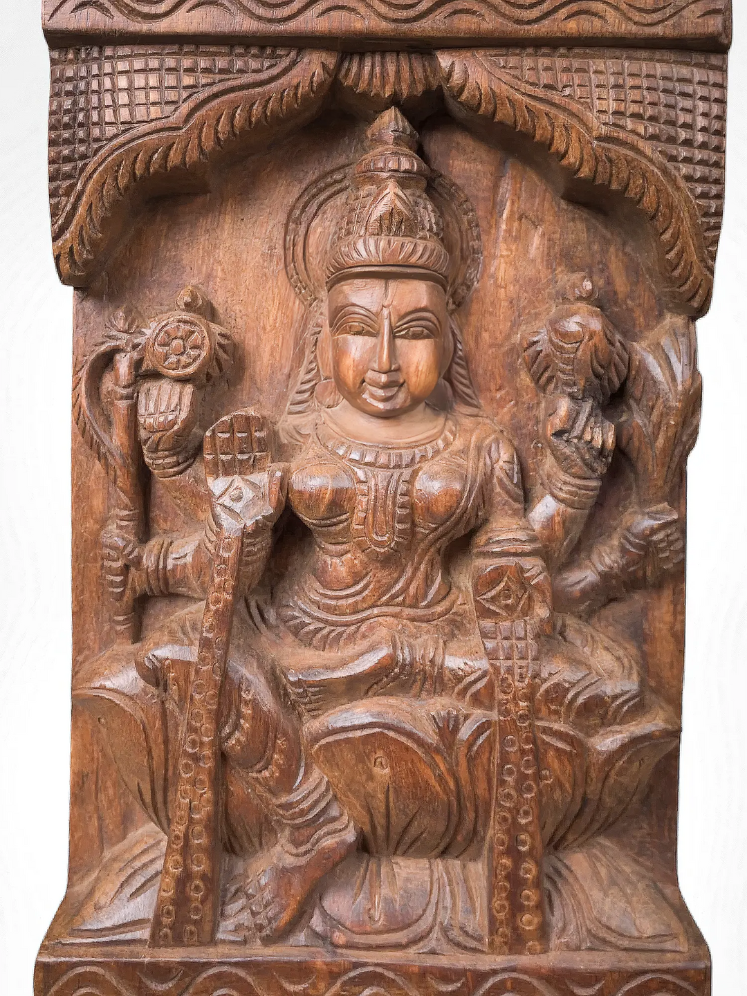 Vertical Lakshmi Wooden Carving Panel for Entrance - Pooja Room 47''
