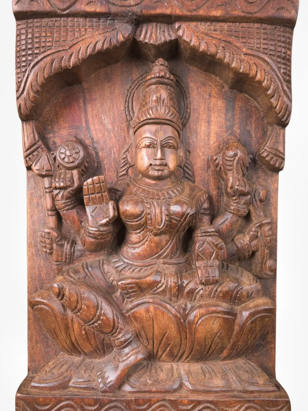 Vertical Lakshmi Wooden Carving Panel for Entrance - Pooja Room 47''