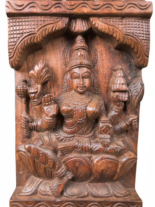 Vertical Lakshmi Wooden Carving Panel for Entrance - Pooja Room 47''