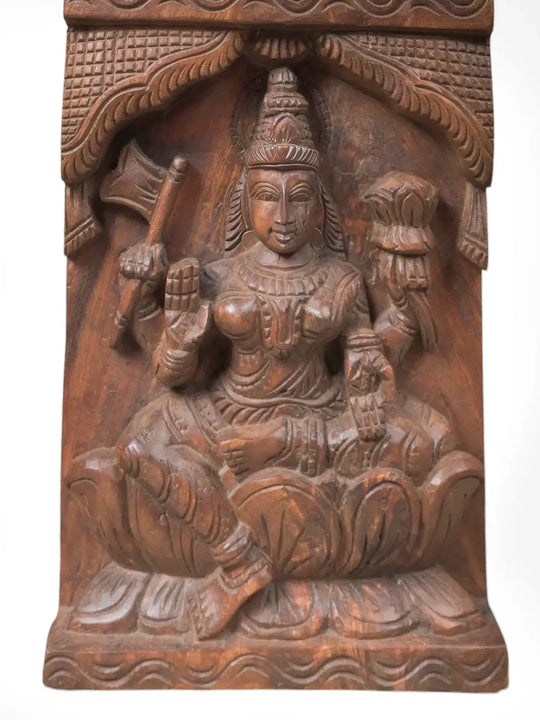 Vertical Lakshmi Wooden Carving Panel for Entrance - Pooja Room 47''