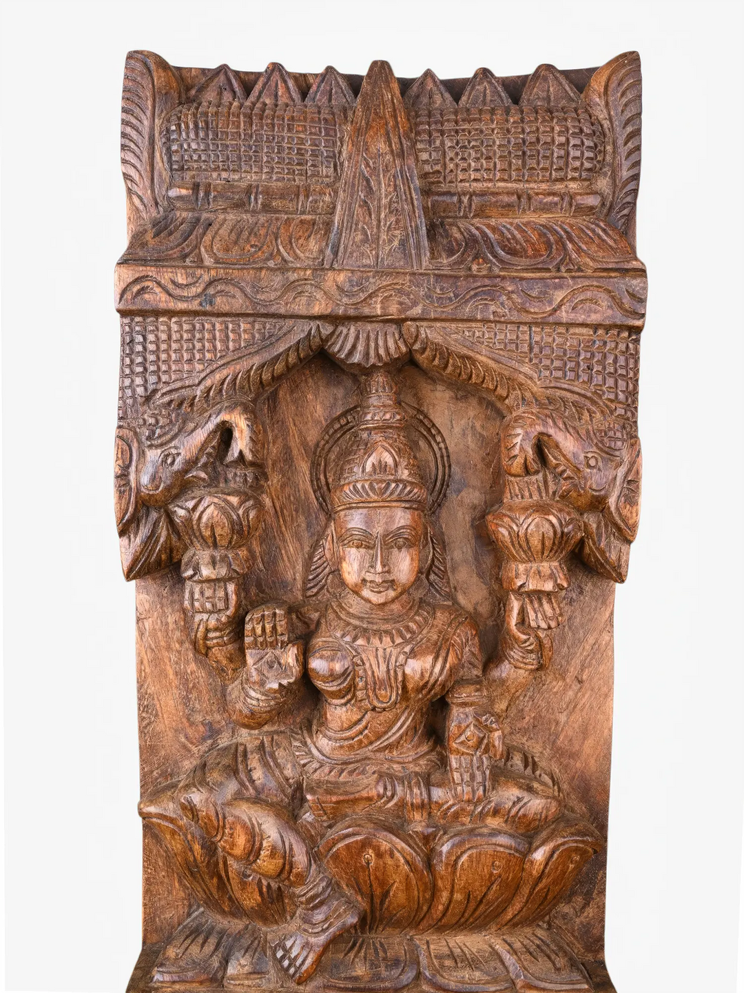Grand Vertical Goddess Lakshmi Wooden Sculpture Panels for Luxury Wall DécorG