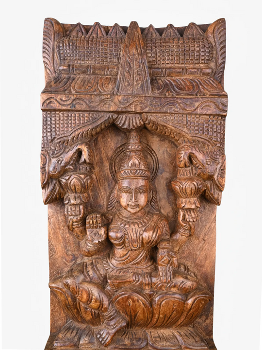 Grand Vertical Goddess Lakshmi Wooden Sculpture Panels for Luxury Wall DécorG