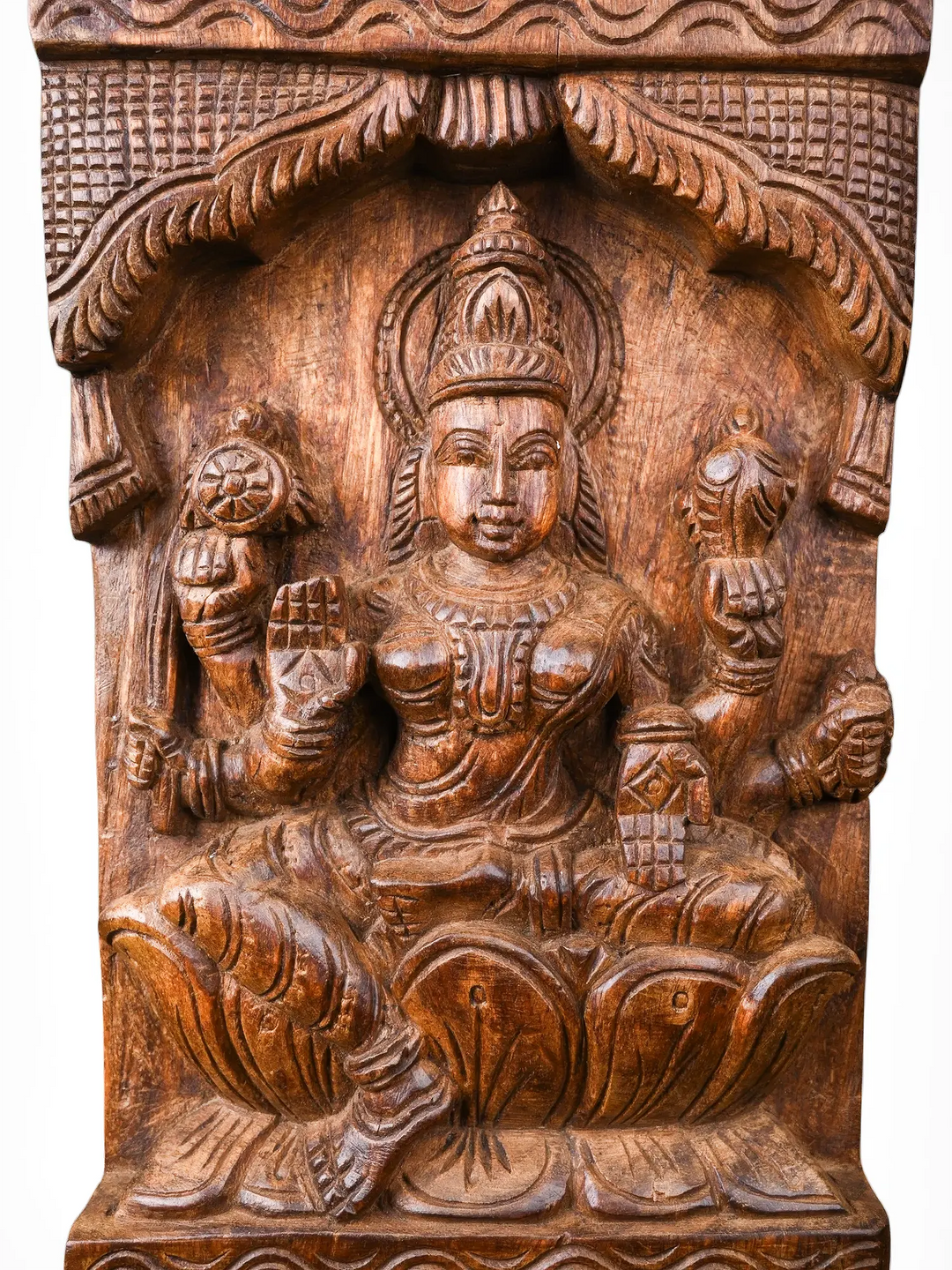 Tall Wooden Lakshmi Carved Panels for Hindu Temple and Home Decoration