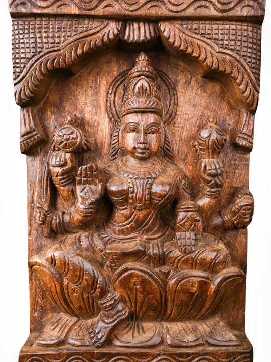 Tall Wooden Lakshmi Carved Panels for Hindu Temple and Home Decoration