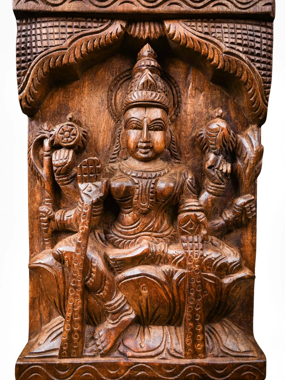 Vertical Lakshmi Wooden Carving Panel for Entrance - Pooja Room 47''