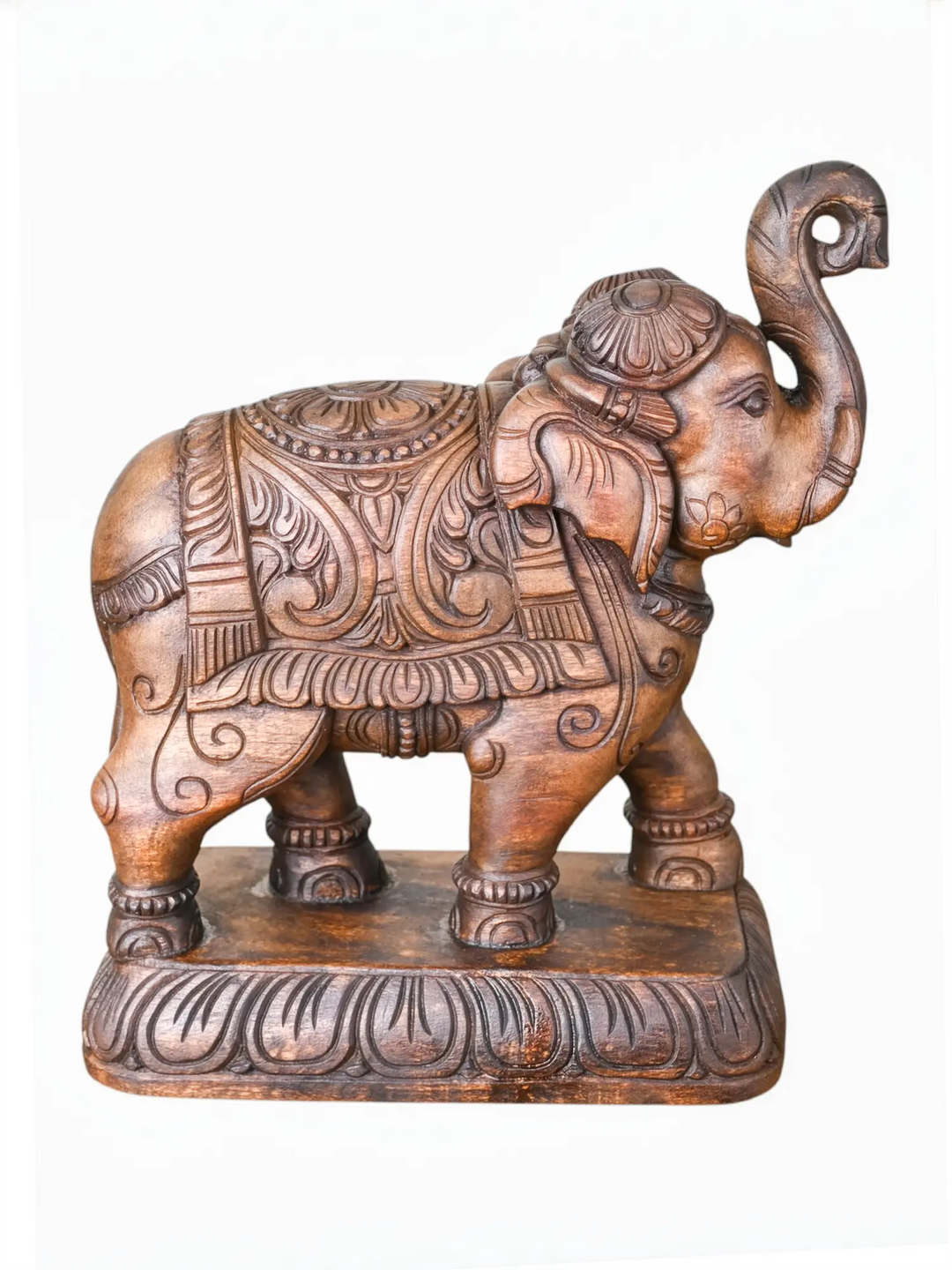 Wooden elephant figurines with detailed handcrafted carving