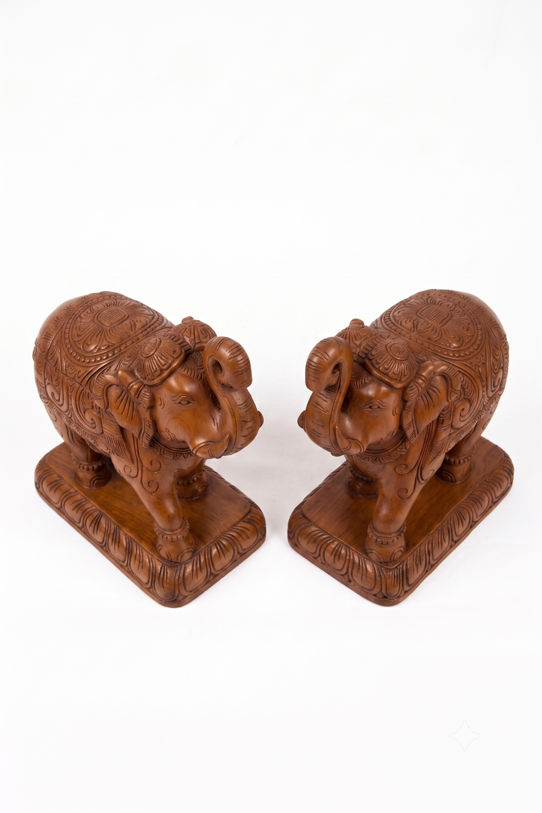 Handcrafted Wooden Twin Elephant Pair Statue