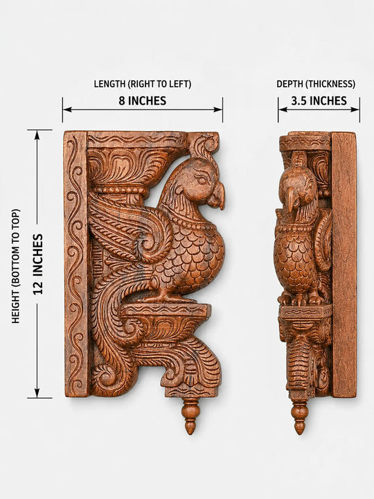 Antique finish wooden peacock wall corbels
