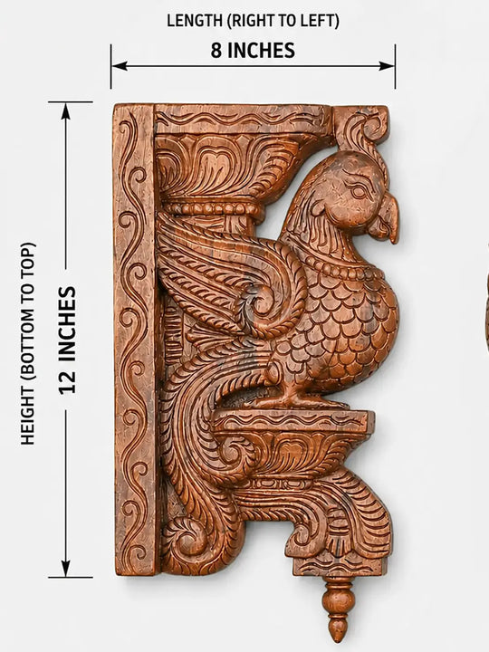 Traditional Parrot Wall Brackets for Home Décor | Hand-Carved Wooden Corbels 12''