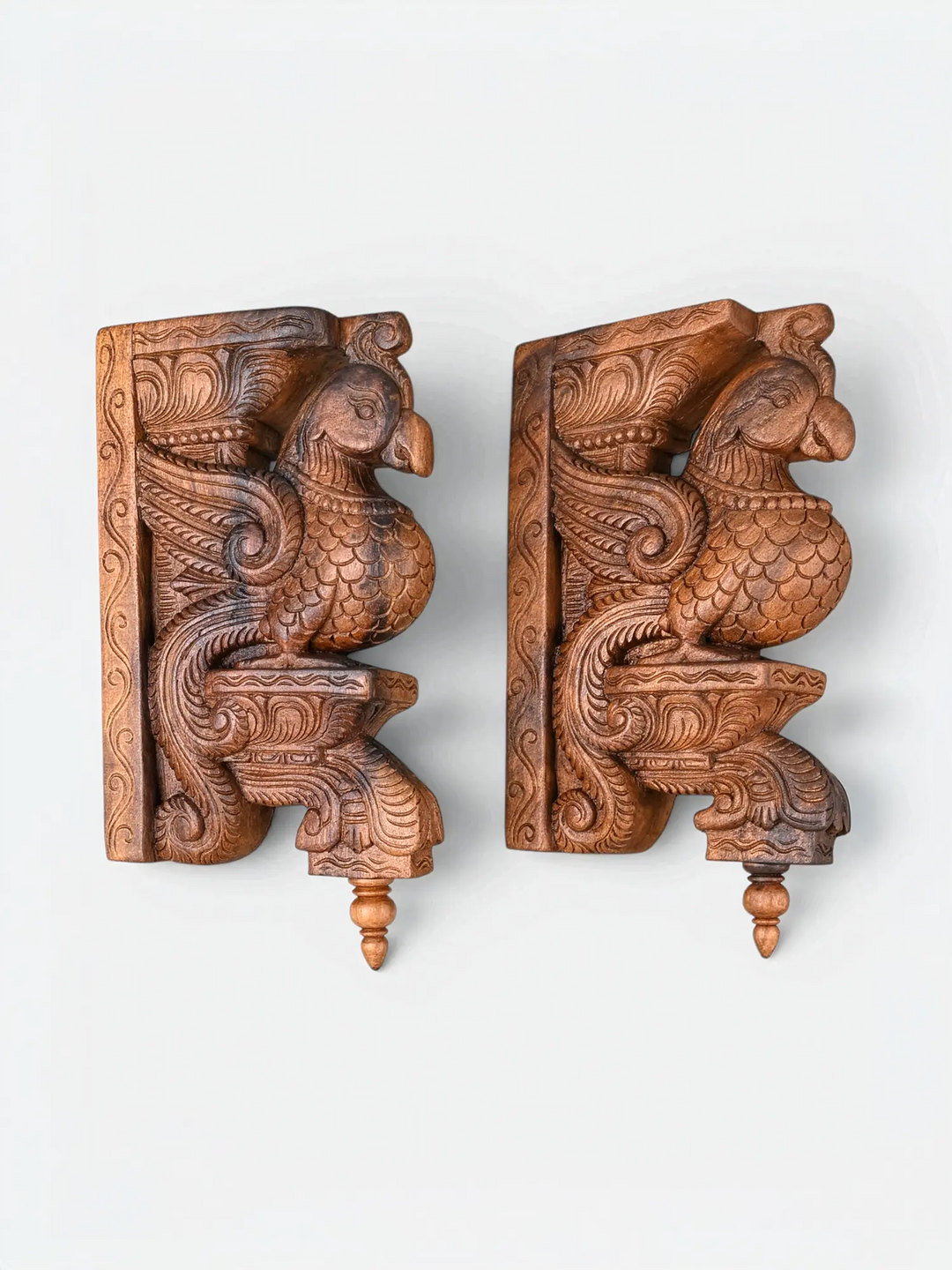 Traditional Parrot Wall Brackets for Home Décor | Hand-Carved Wooden Corbels 12''