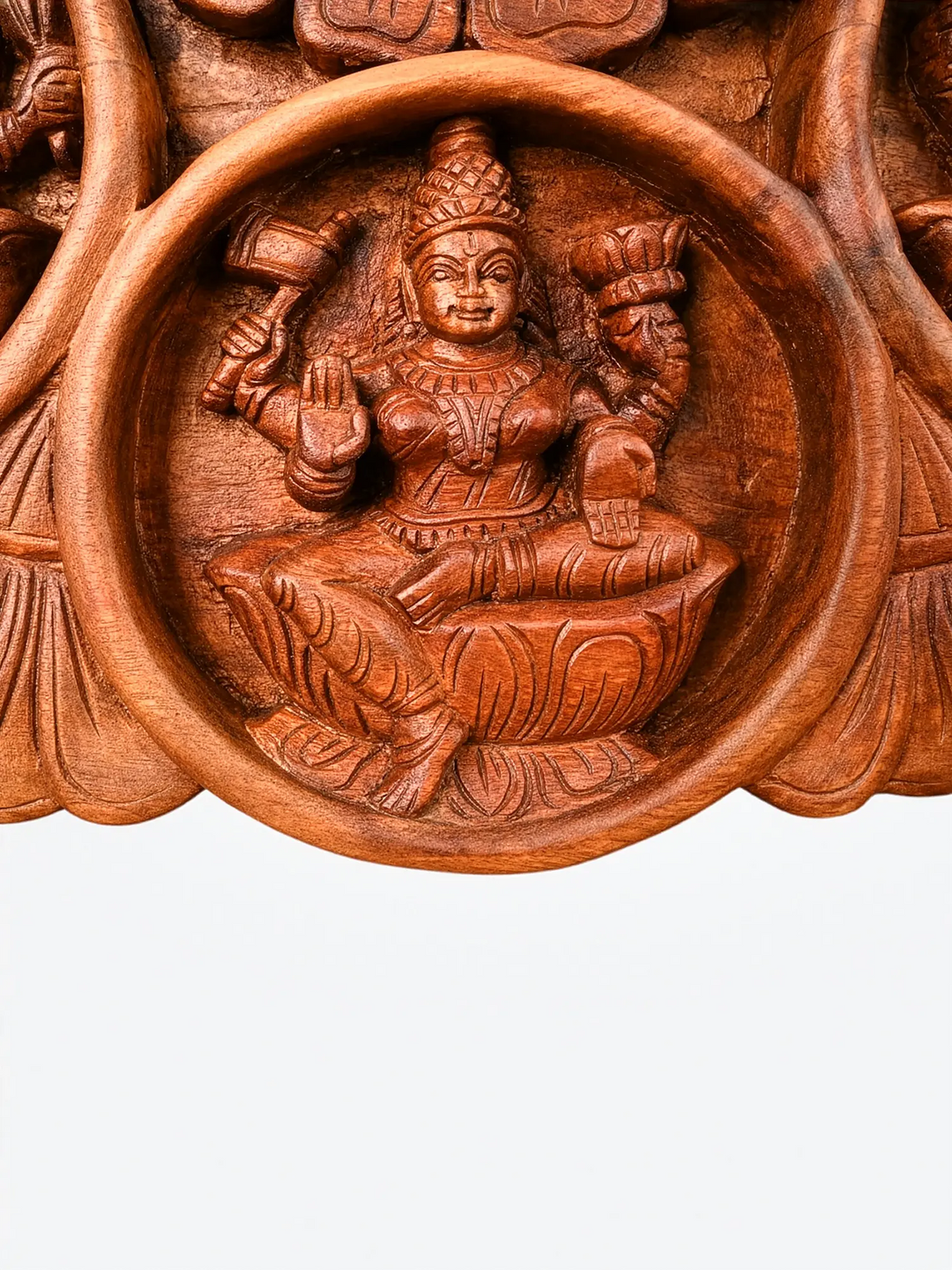 Handcrafted Ashtalakshmi Circular Wall Hanging Panel - Wooden Lakshmi Wall Decor 23''