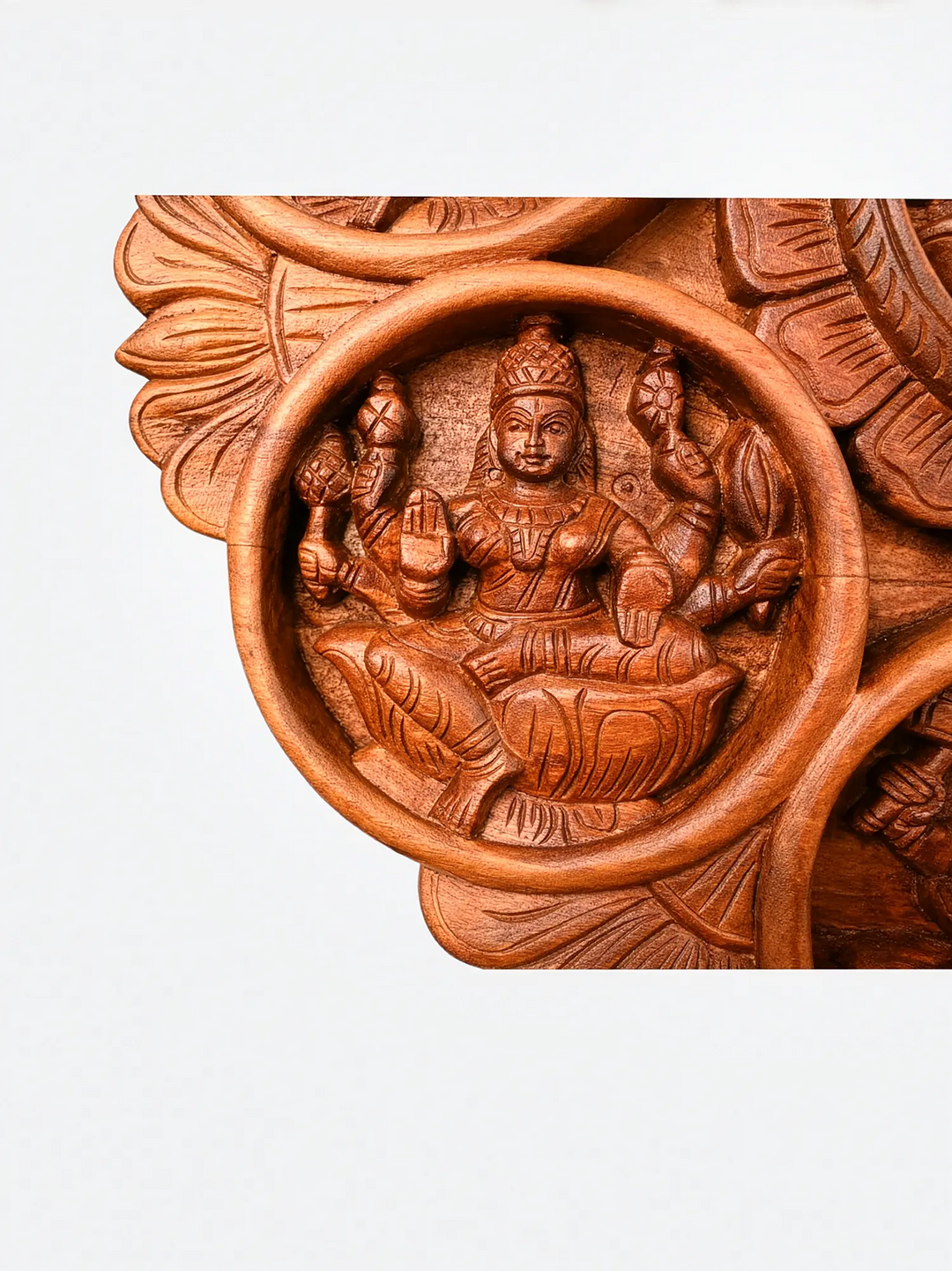Intricately Carved Ashtalakshmi Wooden Round Wall Panel Decor