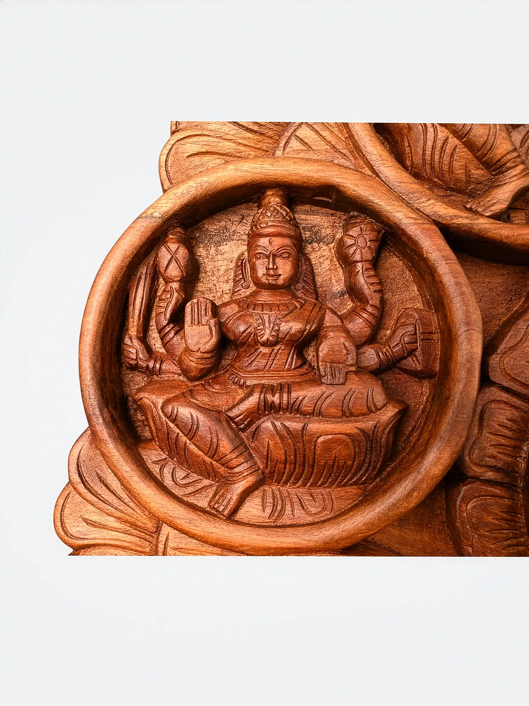 Handcrafted Ashtalakshmi Circular Wall Hanging Panel - Wooden Lakshmi Wall Decor 23''