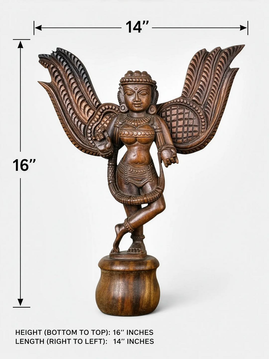 Premium wooden angel statue with intricate carving