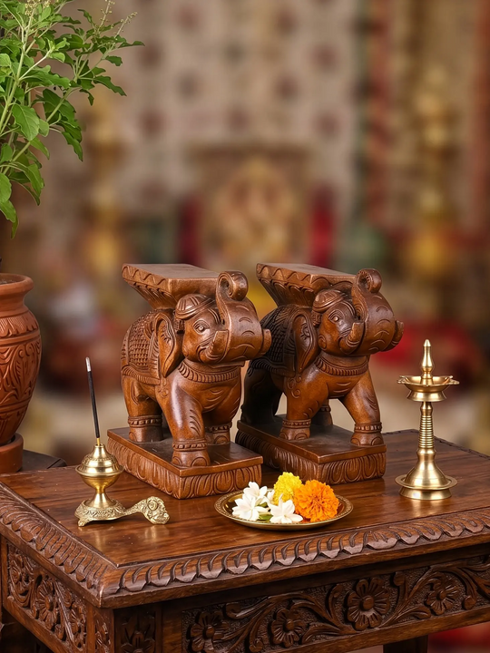 Antique style wooden elephant pair for  table decor