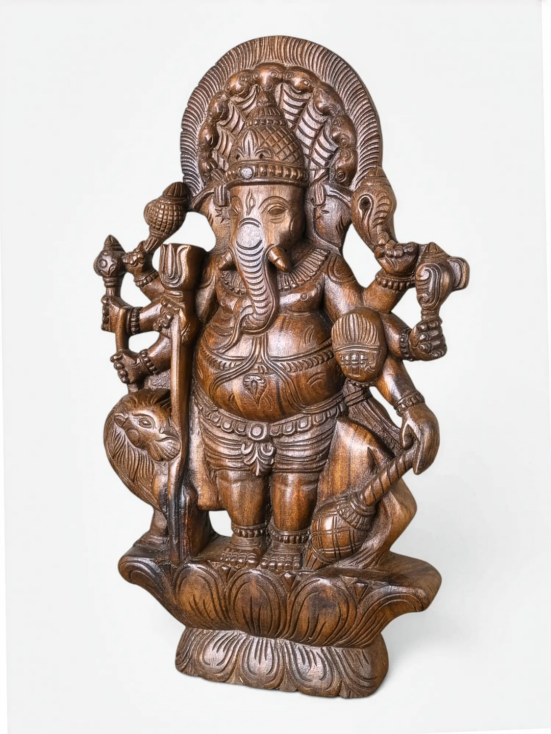 Wooden Lord Ganesha Idol with Intricate Artisan Carving