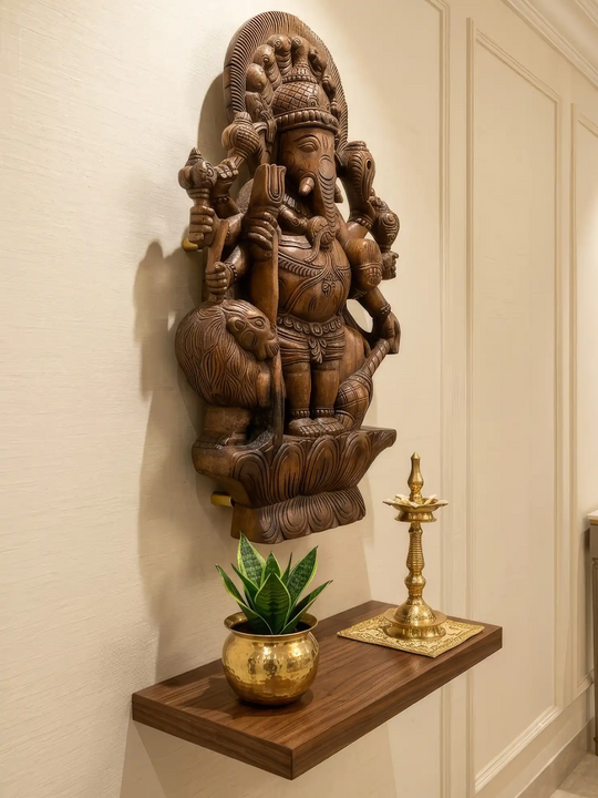 Premium Wooden Drishti Ganesha Idol for Vastu and Home Entrance