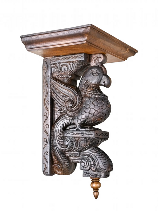 Handcrafted Wooden Parrot Wall Bracket – Decorative Shelf Support 15.5''