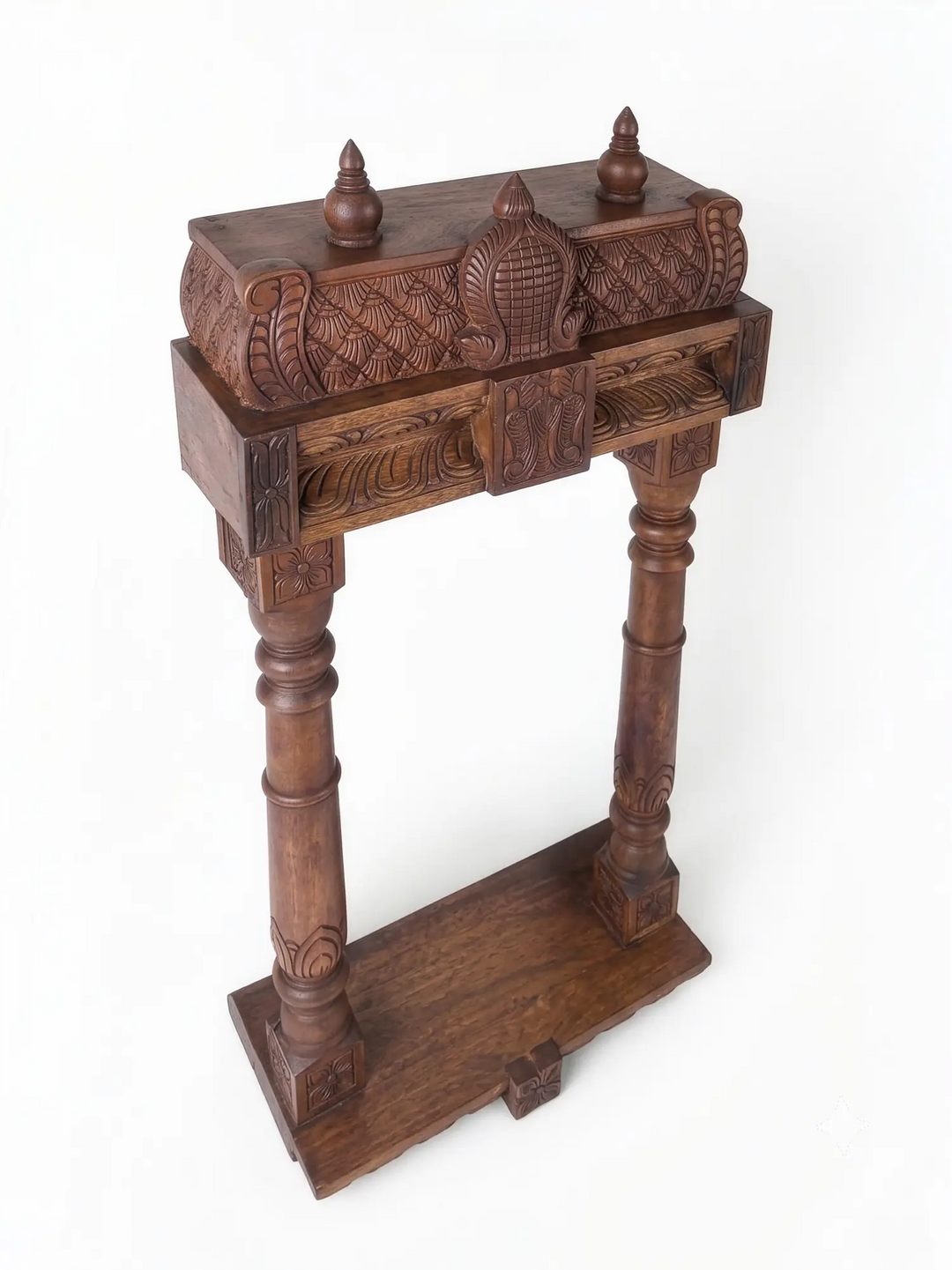 Luxury wooden pooja mandir for home with carved temple design