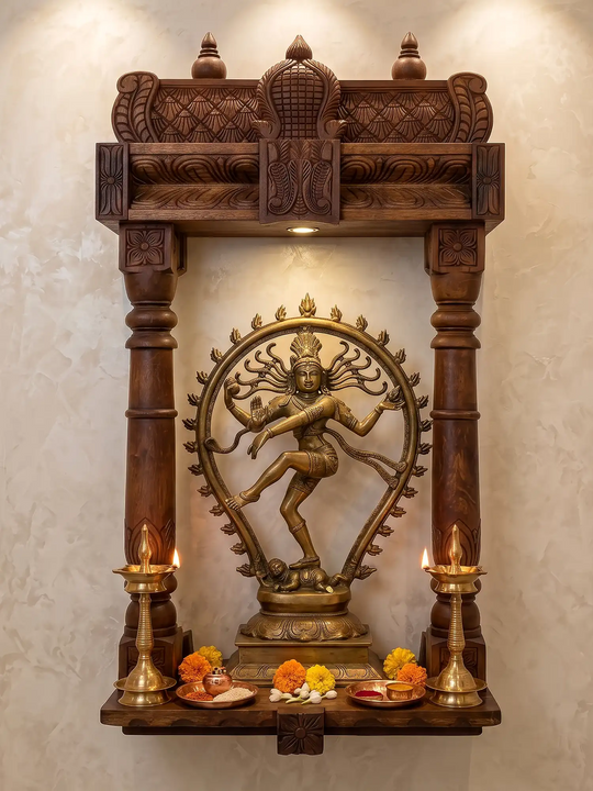 Traditional wooden home temple for Hindu pooja and daily worship