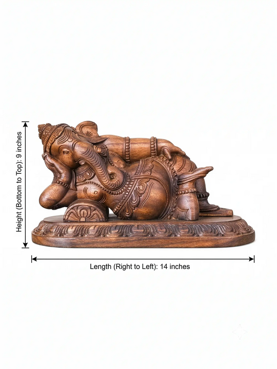 Decorative reclining wooden Ganesha for spiritual spaces