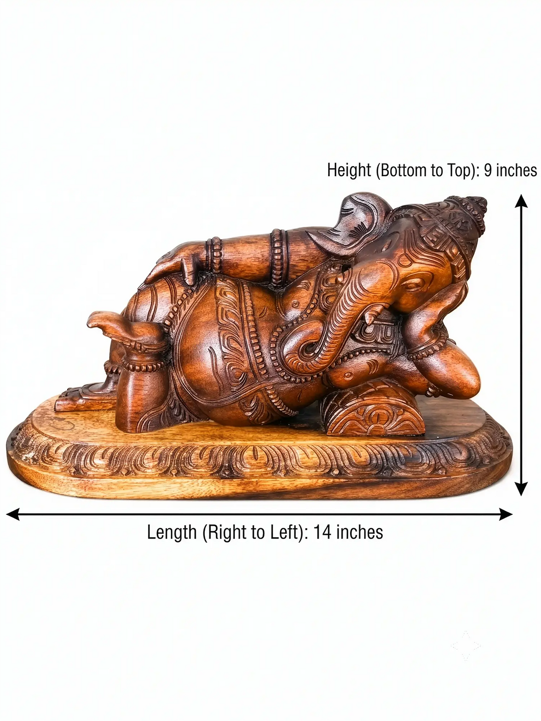 Luxury Wooden Reclining Ganesha Statue for Spiritual Interiors