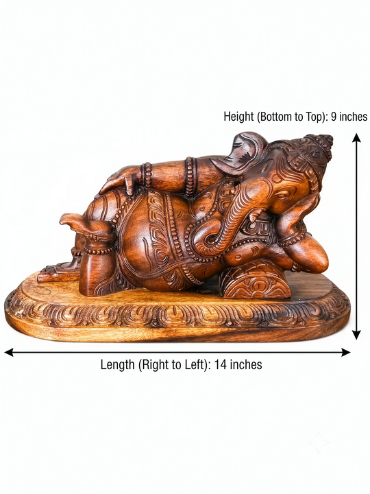 Luxury Wooden Reclining Ganesha Statue for Spiritual Interiors