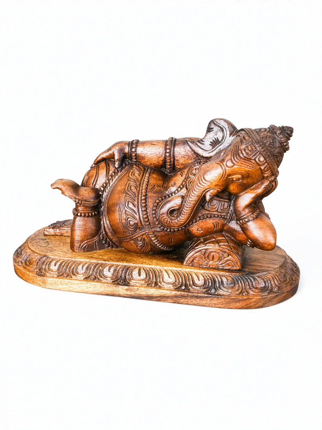Classic Reclining Ganesh Wooden Murti for Pooja and Gifting