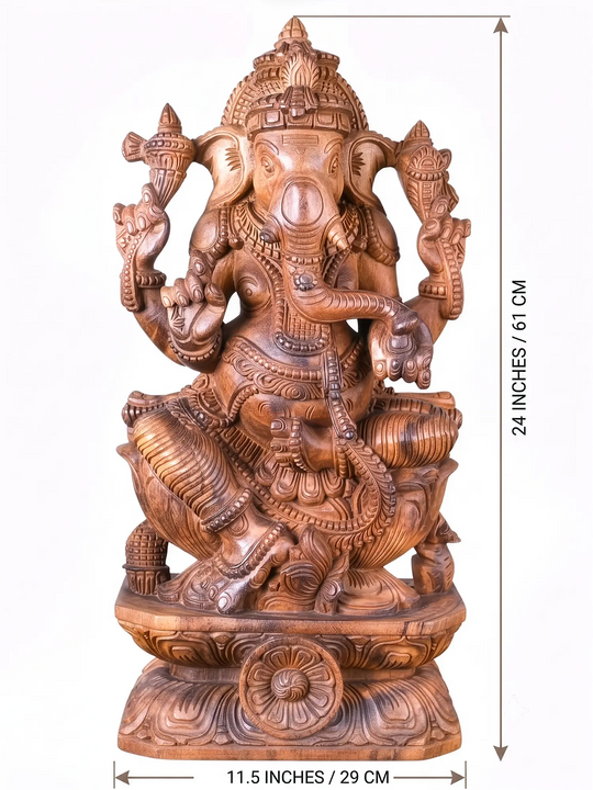 Luxury wooden Lord Ganesh sculpture  for premium home décor, meditation rooms & spiritual gifting