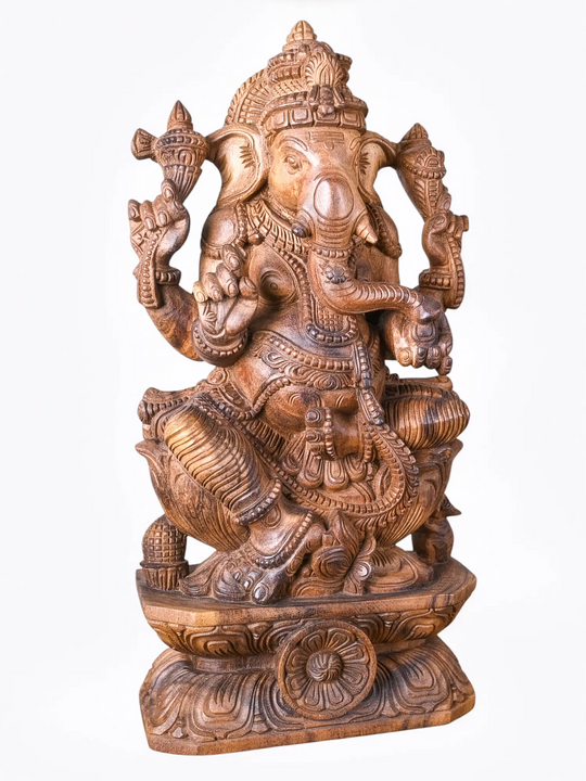 Elegant handcrafted wooden Ganesha murti for pooja room decoration, sacred altar, meditation corner and home blessings