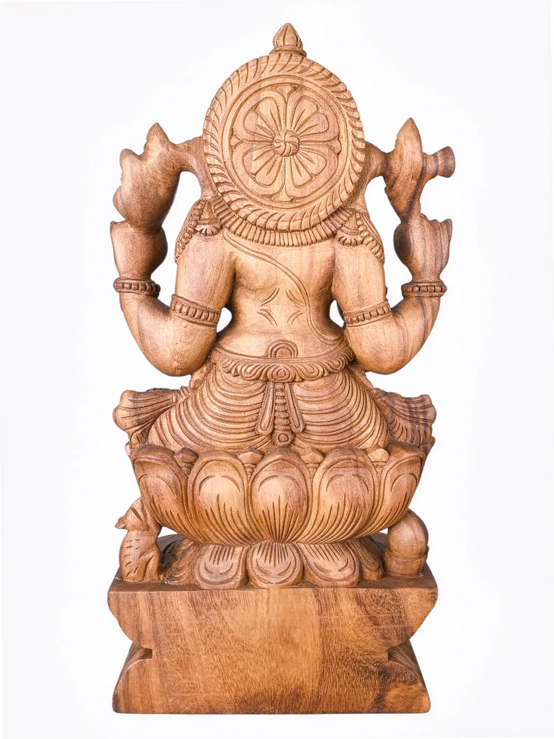 Finely handcrafted wooden Ganesh sculpture representing prosperity, wisdom, and success for home décor, temple worship.