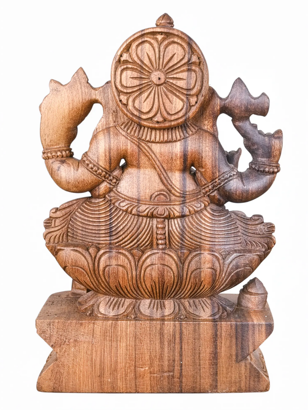 Solid Wood Ganesha Idol-Traditional Indian Wood Carving 12"