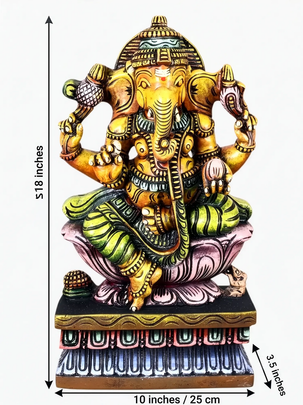 Handcrafted Wooden Lord Ganesha Statue - Traditional Antique Finish 18''