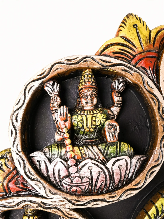 Luxury handcrafted wooden Ashta Lakshmi decorative panel.