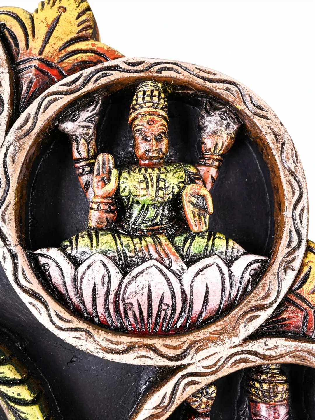 Premium South Indian Ashta Lakshmi wood carving wall art.