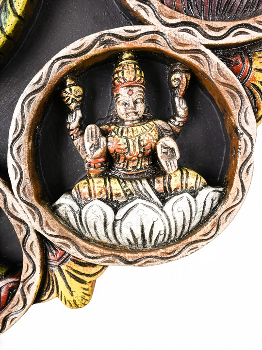 Handmade Lord Venkateswara wooden wall décor with Lakshmi.