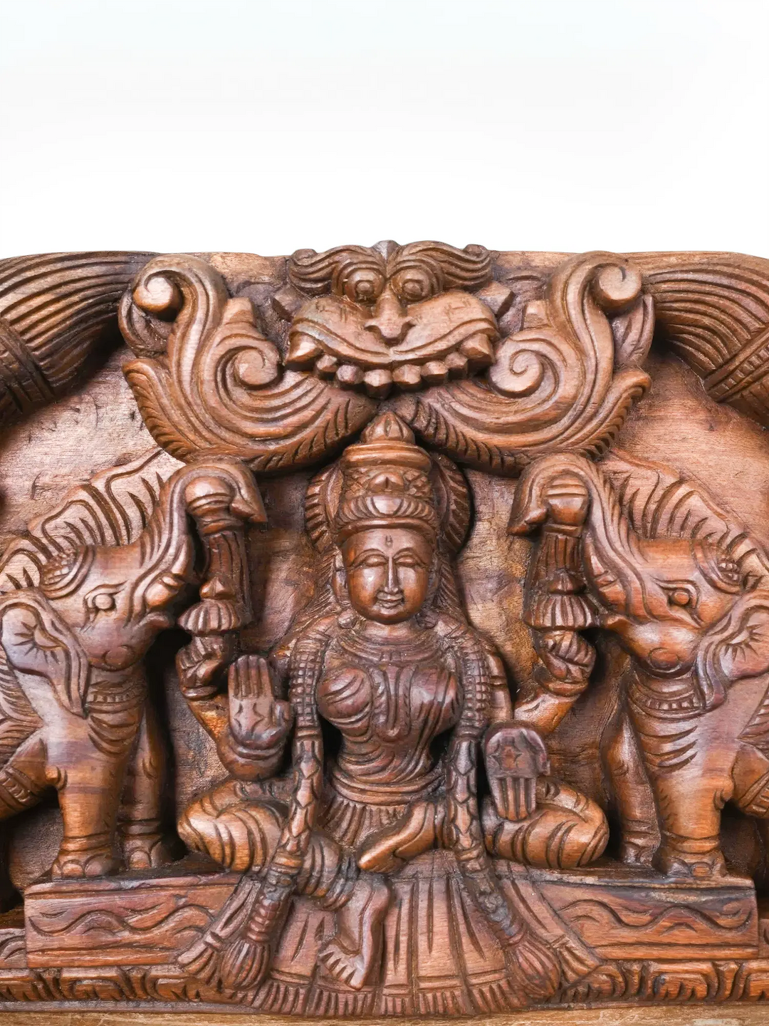 Premium handcrafted Lakshmi wall panel carved from solid wood.