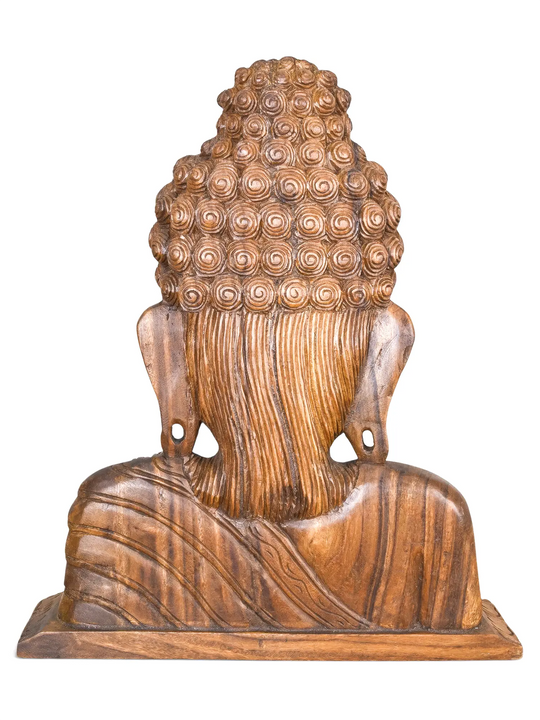 Wooden Buddha statue ideal for entrance foyer and luxury interior styling.