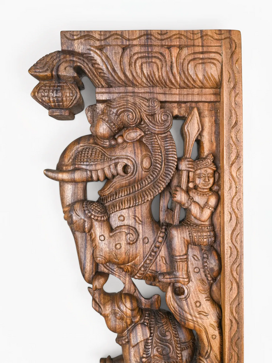 Premium handcrafted wooden architectural wall bracket featuring Yali sculpture