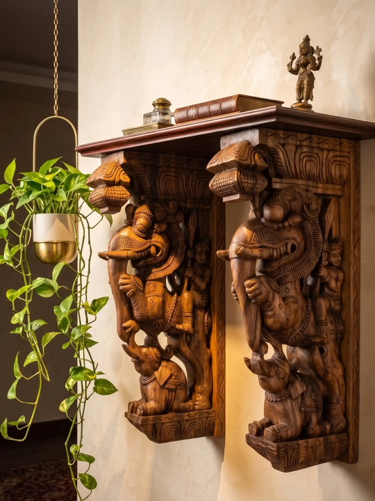 Wooden Yali wall mount corbel for pooja room and heritage interiors